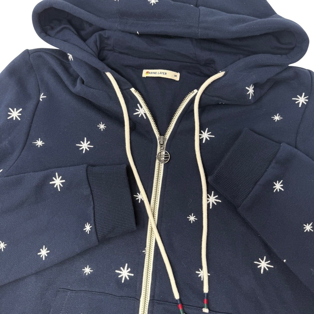 Marine Layer Womens Medium Navy Blue Embroidered Starburst Full Zip Hoodie